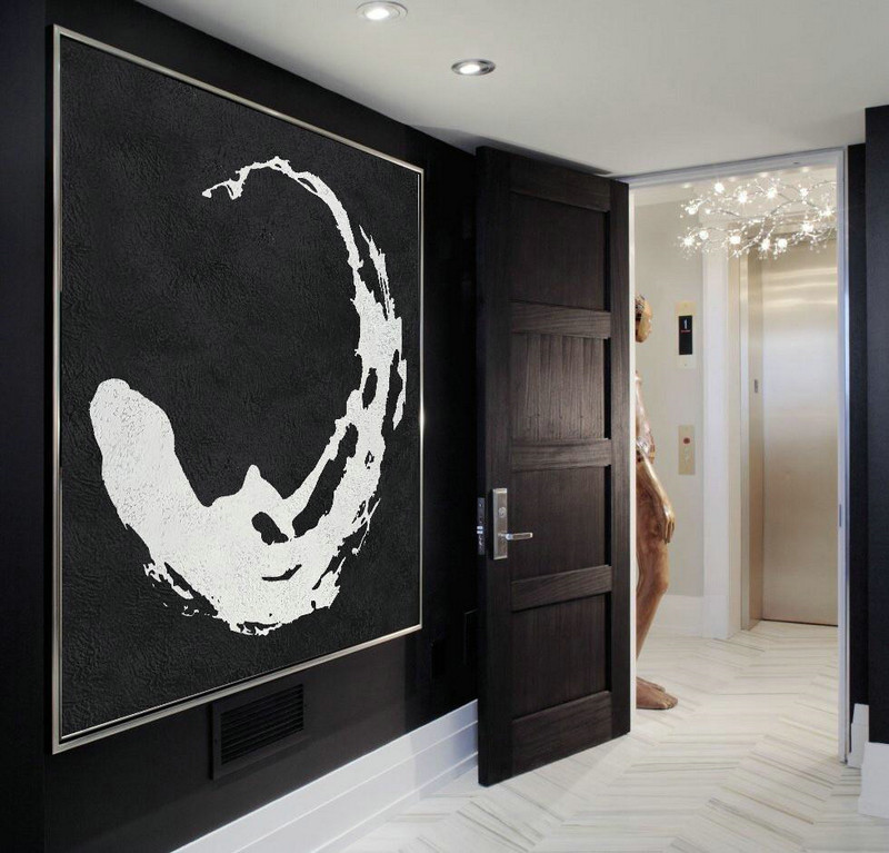 Original Extra Large Wall Art,Oversized Minimal Black And White Painting - Canvas Paintings For Sale